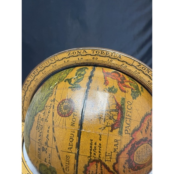 Vintage Wood Old World Globe Desktop Zodiac Astrology  Signs Made in Italy - Picture 2 of 16